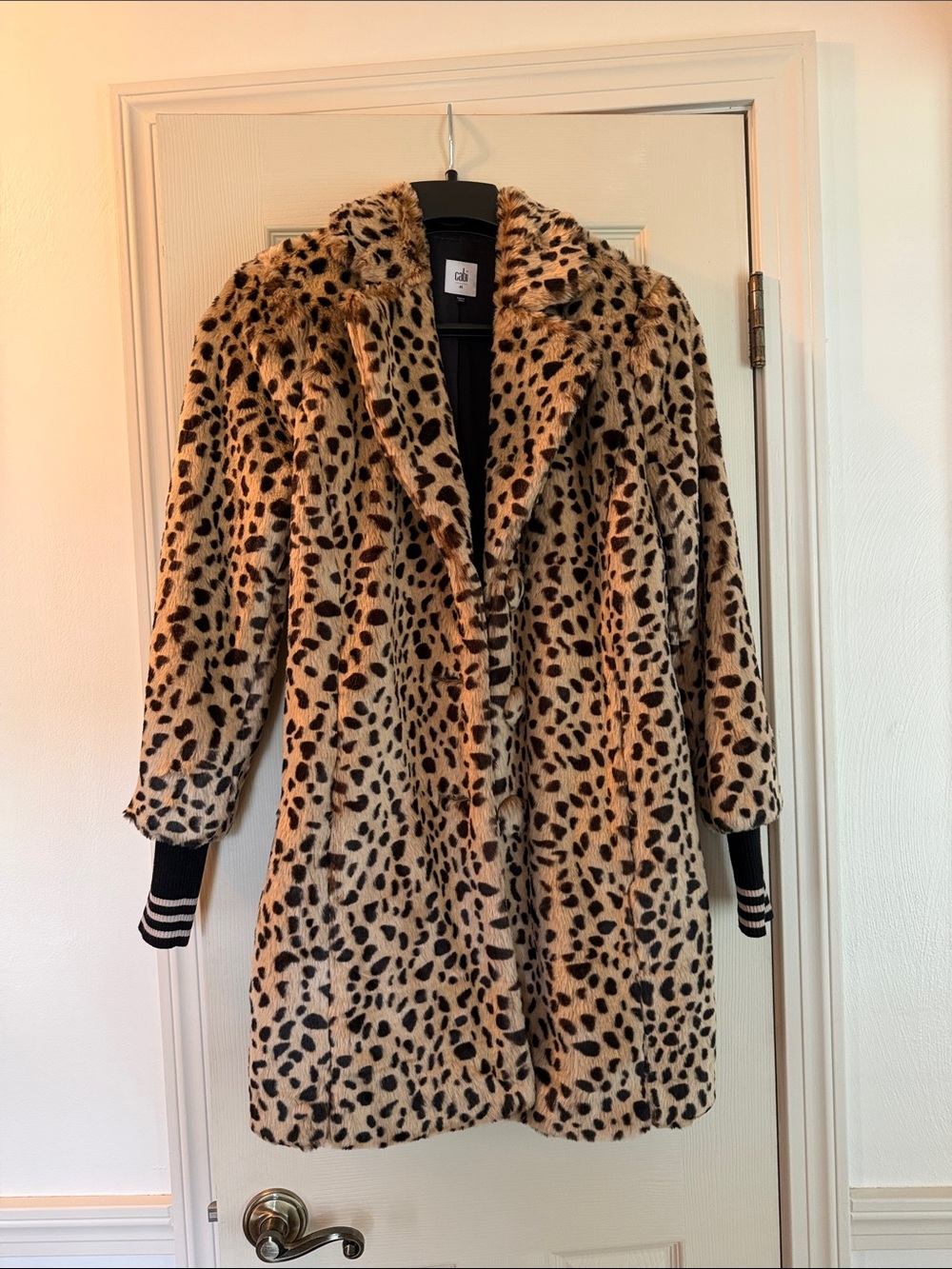 CAbi Leopard-Print Teddy Coat in Beige and Black